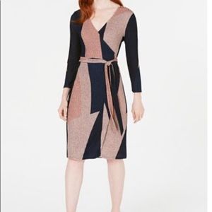 Colorblocked Shine Knit Wrap Dress